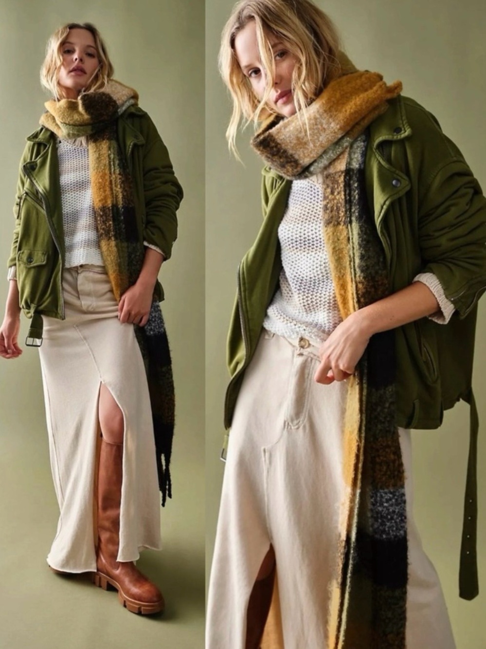 Free People Rebel Rebel Oversized Sweatshirt Knit Moto Jacket Olive Green Medium